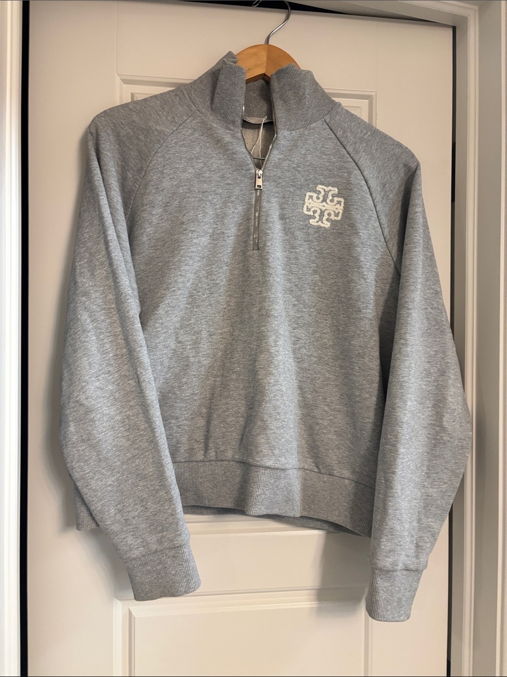 Tory Burch Light Gray Quarter-Zip Pullover Sweatshirt